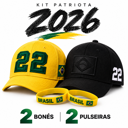 Kit Patriota 2026 - 2 Bonés + Pulseiras